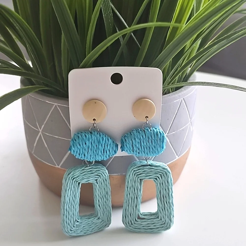 NWT Blue and Ivory Beach Woven Earrings